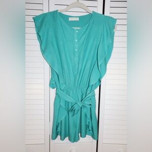 Chic Turquoise Ruffle Romper